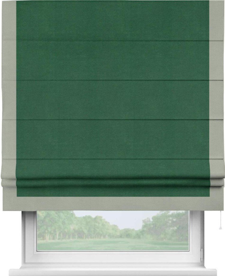 Римская штора «Кортин» с кантом Виктория, для проема, ткань вельвет зеленый
