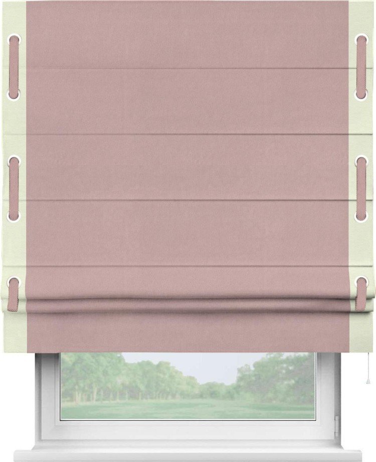 Римская штора «Кортин» с кантом Стрим Дуо (люверсы с пояском), для проема, ткань вельвет розовая пудра