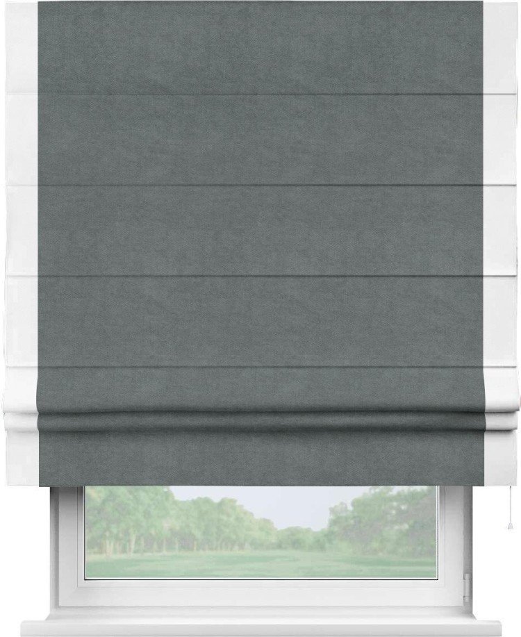 Римская штора «Кортин» с кантом Стрим Дуо, для проема, ткань вельвет серый