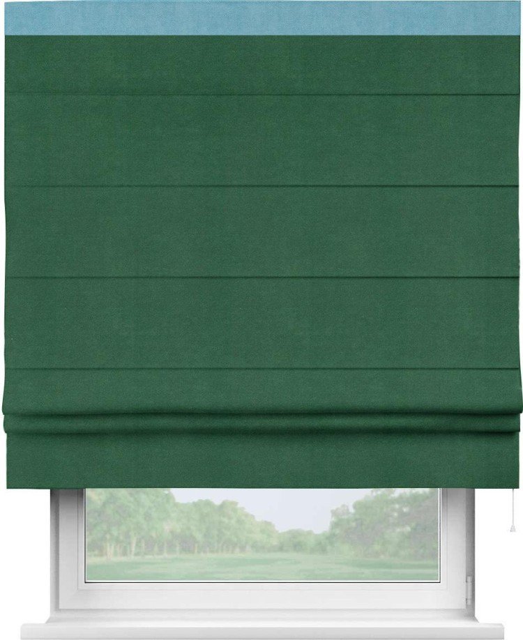 Римская штора «Кортин» с кантом Кинг, для проема, ткань вельвет зеленый