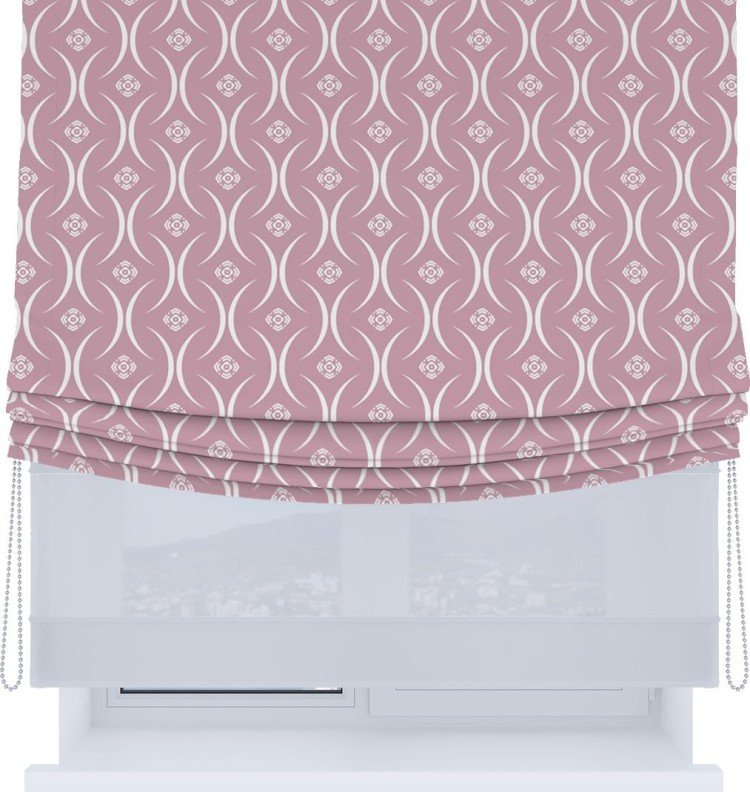 Римская штора «Кортин», день-ночь с мягкими складками, «Воздушный узор розовый»