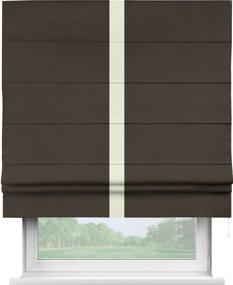 Римская штора «Кортин» с кантом Хайвэй, для проема, ткань вельвет тёмно-коричневый
