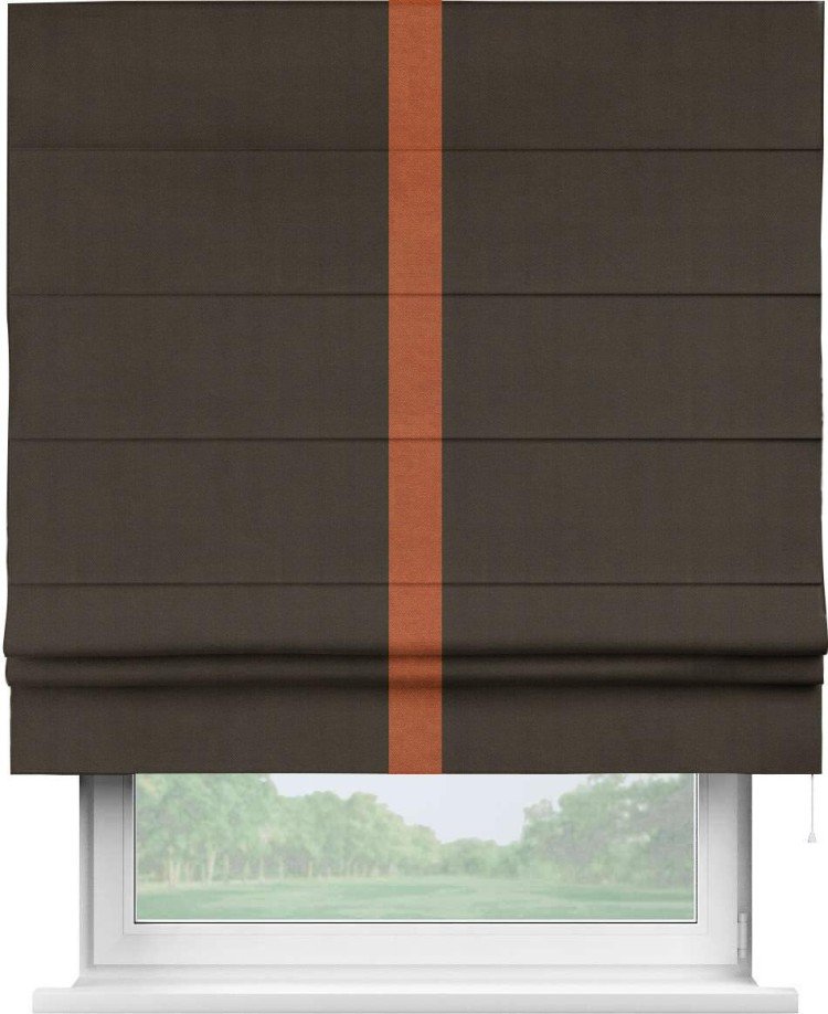 Римская штора «Кортин» с кантом Хайвэй, для проема, ткань вельвет тёмно-коричневый
