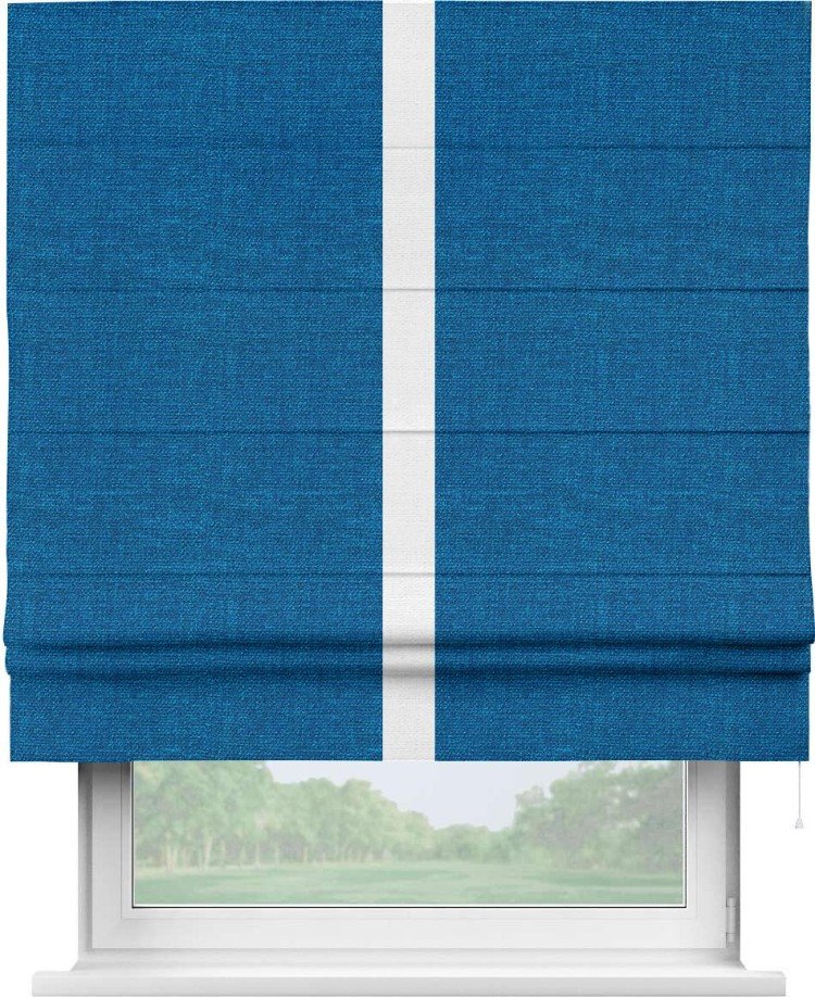 Римская штора «Кортин» с кантом Хайвэй, для проема, ткань лён синий
