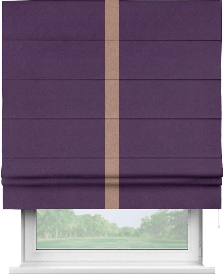 Римская штора «Кортин» с кантом Хайвэй, для проема, ткань вельвет темно-фиолетовый